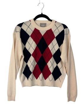 J.Crew Women’s Relaxed Perfect Cashmere Crewneck Sweater in Argyle Sz S NWT